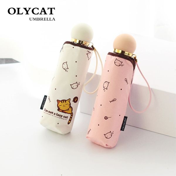 

olycat mini 5 fold umbrella sun protection sunshade pocket women umbrella rain ultra light lovely cat parasol anti uv paraguas