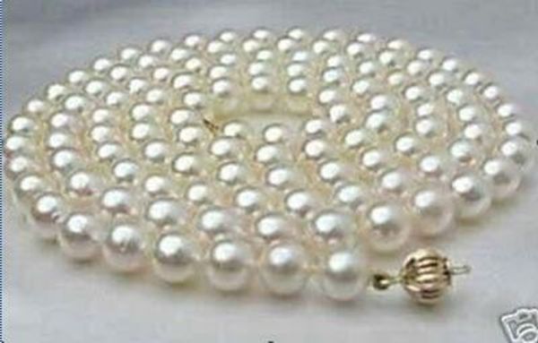 

8mm noblest white shell akoya pearl necklace 36", Silver