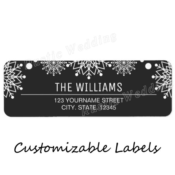 

cheerful christmas | black and white snowflakes label, merry kissmas christmas goodie bag label