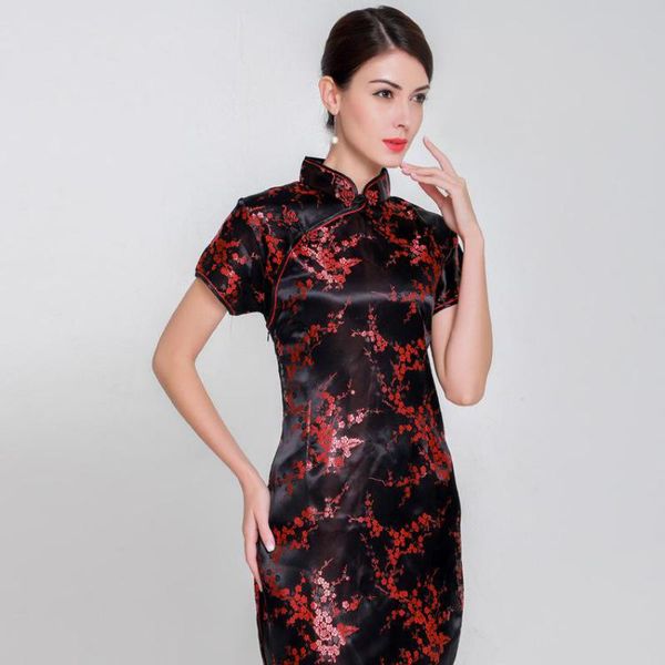 

oversize s-3xl 4xl 5xl 6xl 2018 women rayon satin qipao floral elegant slim prom party dress vintage mandarin collar cheongsam, Red