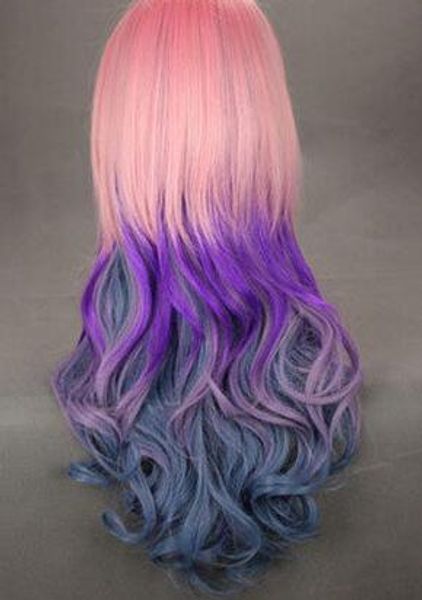 

long wig rose violet blue 60cm, cosplay lolita rock, Black;brown