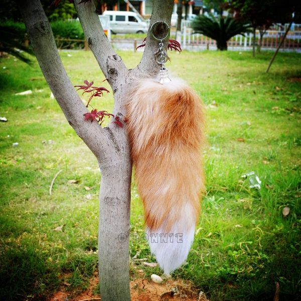 

large golden real tail keychain crystal fur tassel car key ring bag charm, Silver