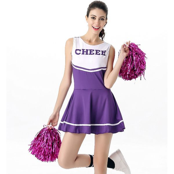 Costume da cheerleader per adulti Cheer Girls Uniform Abiti sportivi sexy Abito da cheerleader Costume da ragazza della scuola