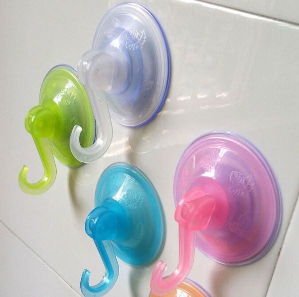

wholesale- new colorful 1 piece strong transparent suction cup sucker wall hooks hanger for kitchen bathroom