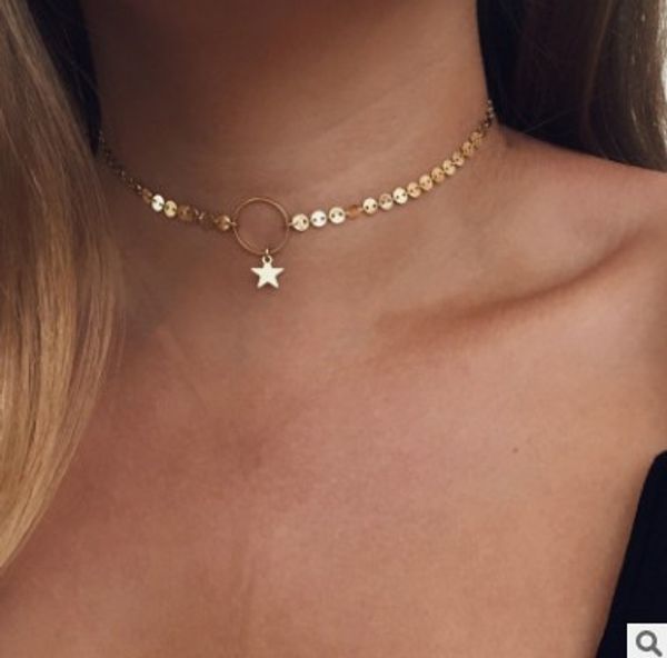 

gold silver choker necklace pendants star sequins link chain choker necklace women fashion accessory, Golden;silver