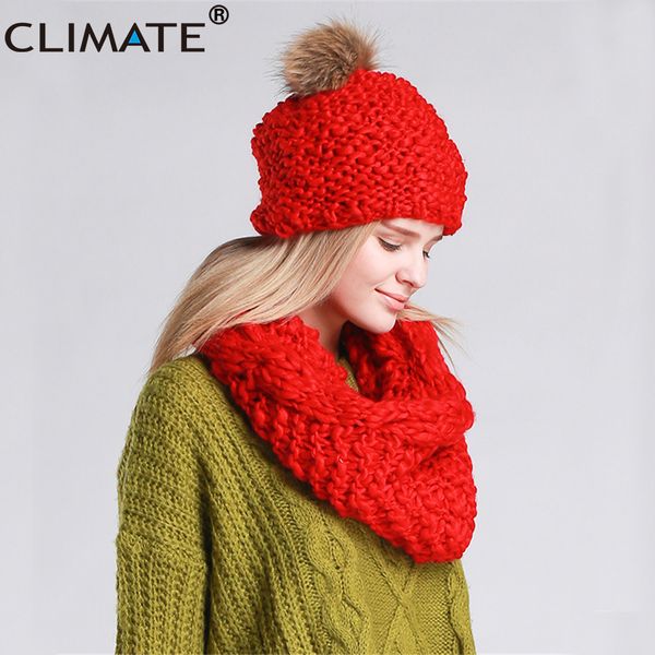 

climate women winter hat and scarf set warm lady collar pom beanie sets fashion warm knit hat scarf set women comfortable, Blue;gray