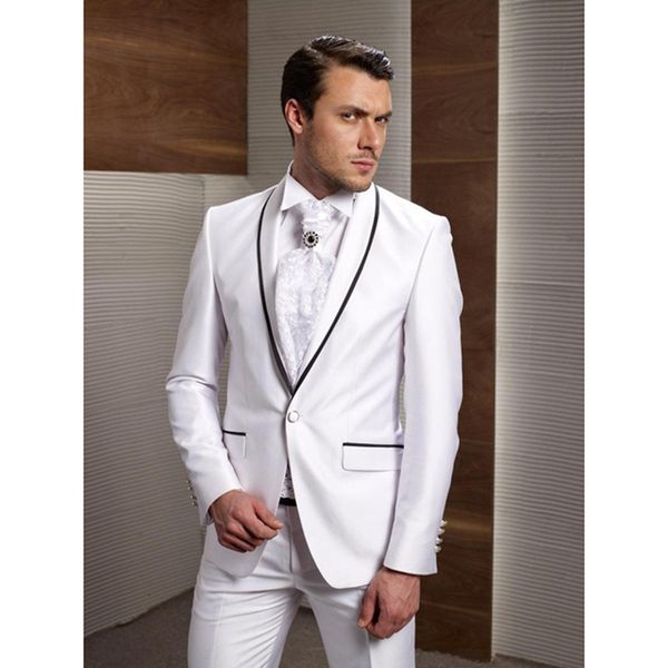 

new arrival groom tuxedos white wedding suits for men black shawl lapel groomsman mens wedding suit one button frim fit men suit, White;black
