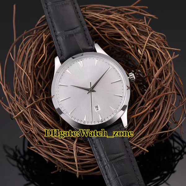 New Master Ultra Thin Date 1288420 Orologio da uomo automatico con quadrante argento/bianco Cassa in argento Cinturino in pelle da uomo Orologi da polso 42mm