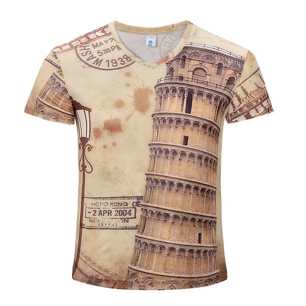 

wholesale vintage famous building 3d digital printed men short sleeve casual cool tees t shirt, White;black