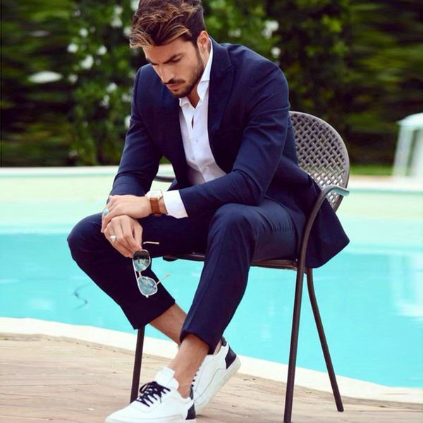 

navy blue men suits for wedding slim fit groom tuxedos with peaked lapel gentle mens blazers 2 pieces handsome prom wear business suit, Black;gray