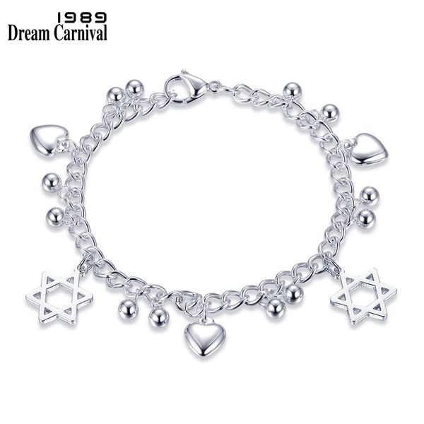 

dreamcarnival 1989 hexagram star of david love charms link chain stainless steel bracelet silver color gifts for women 2lcb-2032, Black