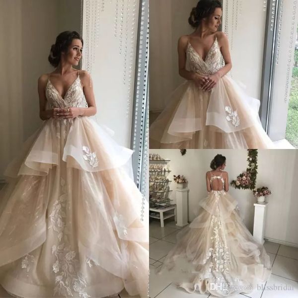 

гламурный пляж свадебные платья линия v шеи boho свадебные платья с кружевной аппликацией развертки поезд плюс размер свадебные платья на за, White