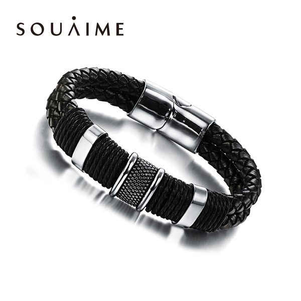 

2018 selling handmade genuine leather weaved double layer man bracelets casua bicycle motorcycle delicate cool men jewelry, Golden;silver