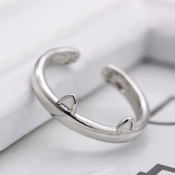 

new fashion silver plated cute cat kitten ears animal design ring jewelry adjust cat ring for women young girl child gifts