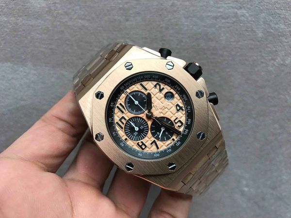 

2019 new 18k rose gold vk chronograph quartz movement stainless steel watch men men's watch watches dress watch 42mm, Slivery;brown