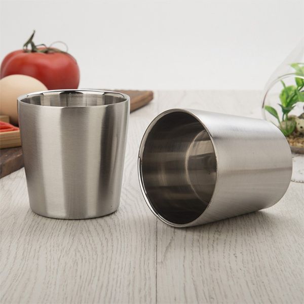 

175ml tea cup hair line finish mirror finish scaldproof 304 stainless steel double layer water cup tableware
