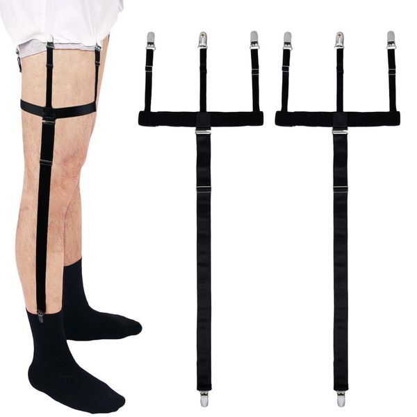 

men shirt stays garters suspenders braces for shirts gentleman leg elastic men shirt suspenders garter holder locking clamps, Black;white