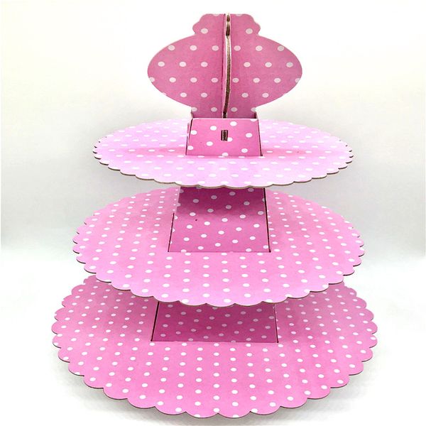 

new pink cartoon paper cake stand three layers folding cupcake dessert candy cookies holder rack kids birthday party supplies