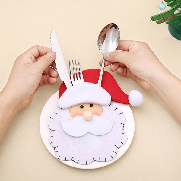 

2017 santa claus christmas cutlery holder bags fork spoon pockets decor snowman silverware holders table ornament new year home