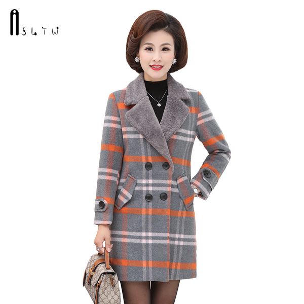 

asltw long winter coat women new fashion plaid turn down collar coat for women plus size vestidos casual female wool, Black