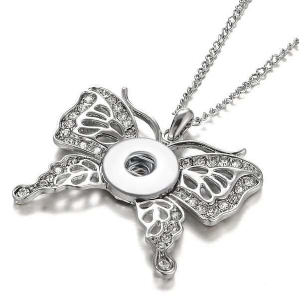 

noosa chunks snap button jewelry rhinestone butterfly 18mm ginger snap button necklace for women jewelry, Silver