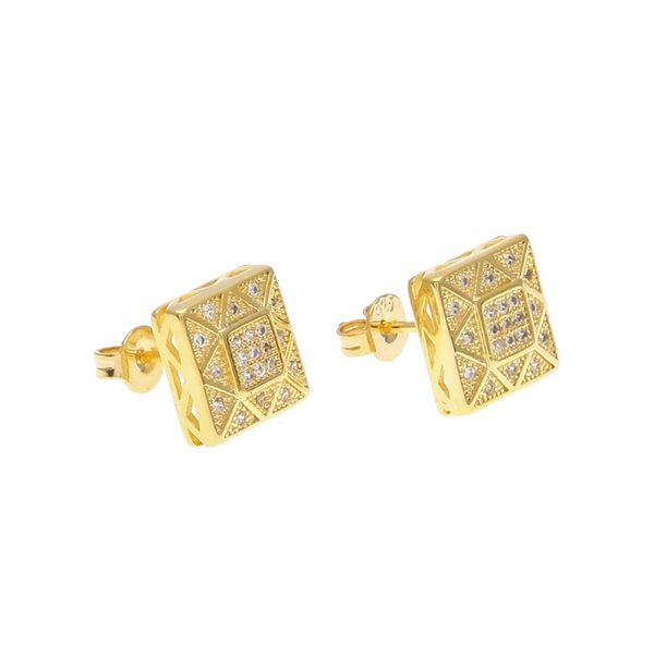 

mens hip hop stud earrings jewelry fashion gold silver simulation diamond square earring for men, Golden;silver