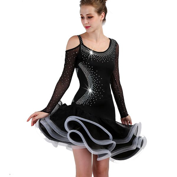 

latin dance competition dresses salsa tango latin dress woman girls dancewear dance costumes woman girls, Black;red