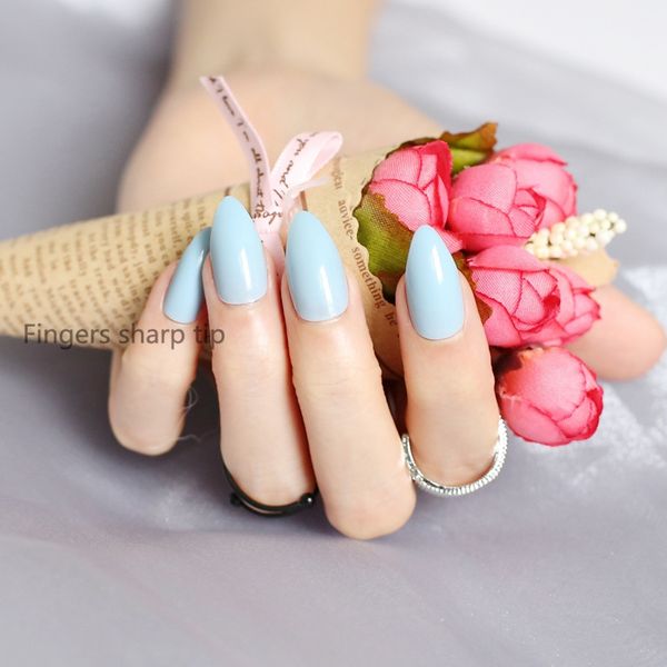 

24pcs classic fashion lady must candy colors false nails pointed sky blue c150, Red;gold