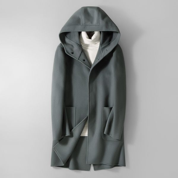 

2018 winter men double-faced woolen trench coat men outerwear casual coat men's business casual jacket windbreaker, Black