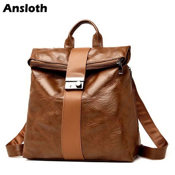

ansltoh classic anti-theft women's backpacks solid color pu leather bag large capacity school backpack for teenage girl hps236