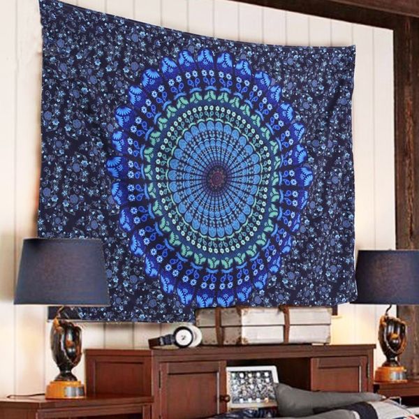 

indian mandala tapestry hippie wall hanging blue bohemian bedspread home decor