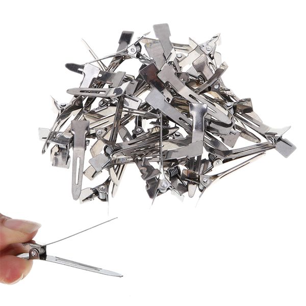 

50pcs/pack silver pro salon hair hairpin diy tool flat metal single prong alligator hair clips barrette hairdressing accessories