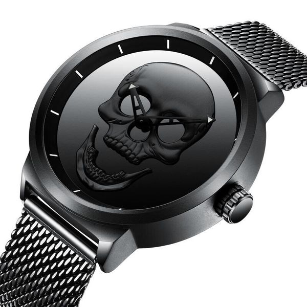 

2017 unique 3d punk skull watch steel watches gold black clock waterproof sport men 2017 quartz male relogio masculino jajgr, Slivery;brown