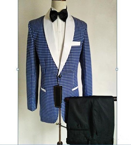 

new stylish design groom tuxedos one button blue dot shawl lapel groomsmen man suit mens wedding suits (jacket+pants+tie) 592, Black;gray