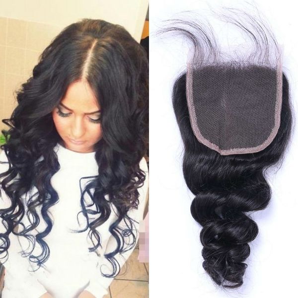 

монгольский сыпучие волна кружева закрытие natural color virgin затворы человеческих волос с волосами младенца 4x4 швейцарского кружева, Black;brown