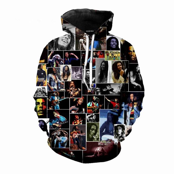 

новые модные боб марли 3d печать толстовки модная одежда женщины / мужчины толстовка свободного покроя пуловеры k222, Black