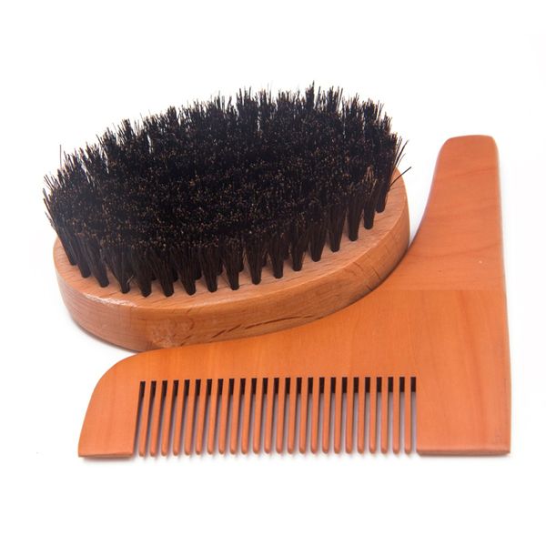 Men S Beard Wood Shaping Tool Kit Set Round Boar Bristle Shaving