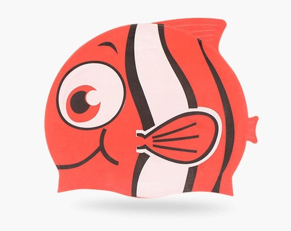

kids fun silicone swim cap for boys and girls - cartoon design goldfish & minnows (for 3-12 years