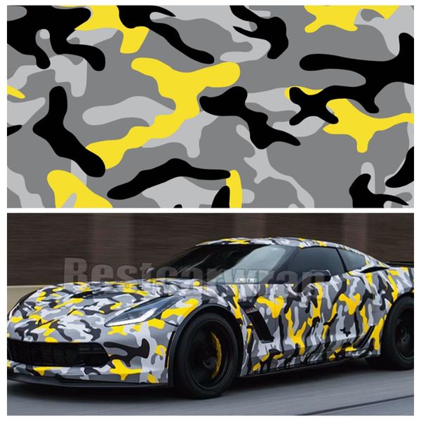 

ubran snow yellow black gray camouflage vinyl wraps for vehicle car wrap graphic camo covering stickers air bubble 1.52x30m 5x98ft