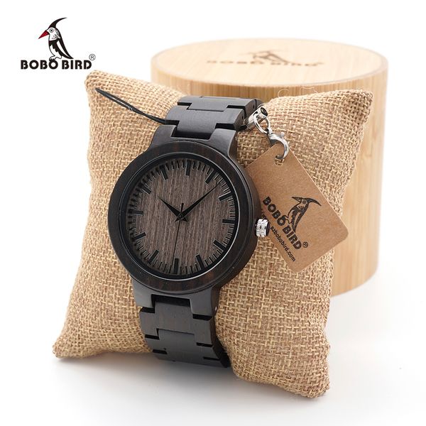 

bobo bird men's black ebony wooden watch with wooden watch male strap quartz analog kol saati luxury dial diameter custom logo, Slivery;brown