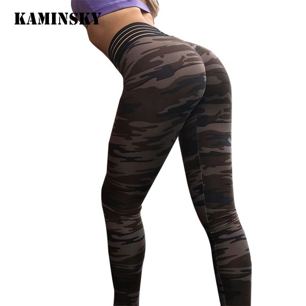 

kaminsky fashion camo printing leggings women high wist polyester sweat pants comfortable workout push up fitness women leggings, Black