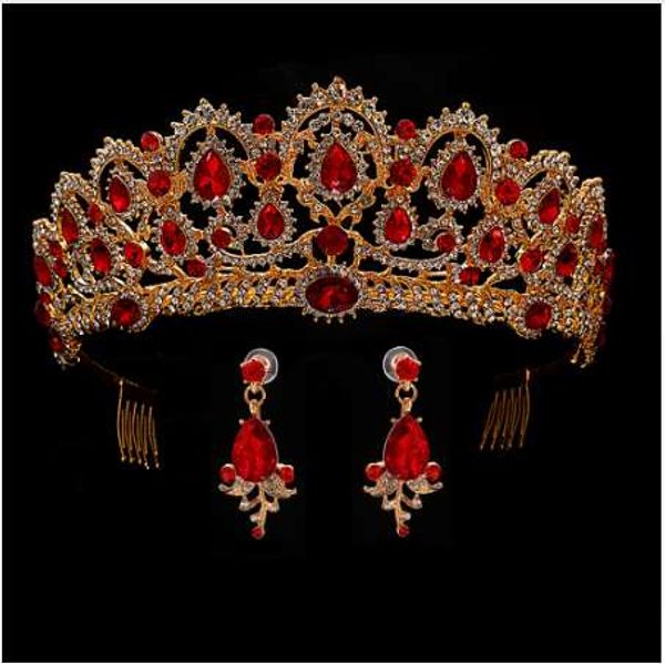 

Красная Королева корона Кристалл свадебные диадемы невесты корона и серьги барокко оголовье свадебные аксессуары диадема украшения для волос украшения
