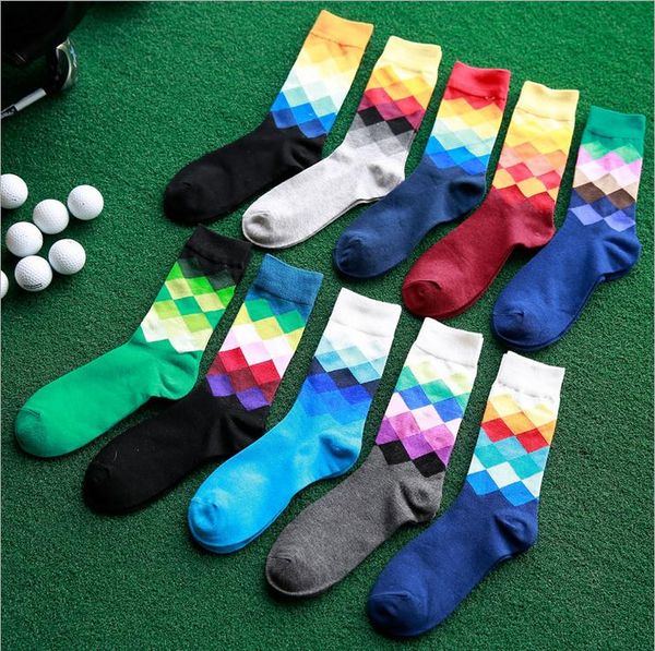 

men socks british style plaid calcetines gradient color brand elite long cotton for happy men wholesale socks 10 pairs /lot, Black