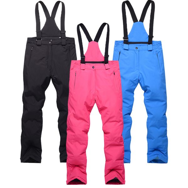 

outdoor ski pants for boys girls warm thick windproof waterproof trousers straps detachable children skiing overalls black