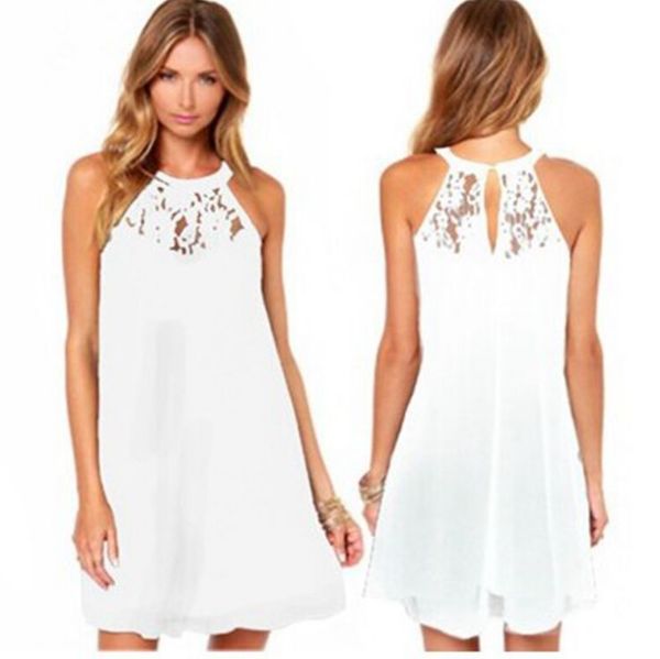 

chiffon dress fashion women elegant sweet hallow out lace dress party princess slim summer dresses black white, Black;gray