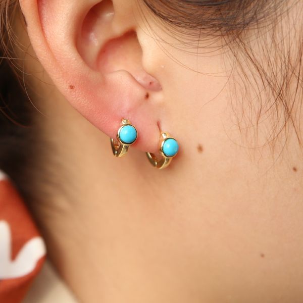 

real 925 sterling silver turquoise hoop earring mini small hoops minimal delicate girl women gift gold plated gemstone earrings wholesale, Golden;silver