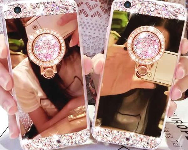 

For Samsung Galaxy S6 S7 S8 S9 Plus Note8 For iPhone x 8 Bling Rhinestone Diamond Mirror Ring Holder Kickstand Phone Cases 10089