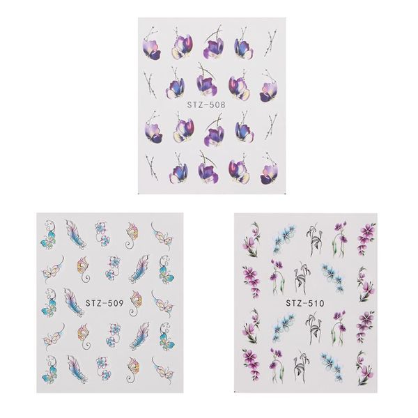 

1 pack 3pcs water transfer nail art sticker flowers butterfly design nails wraps tip new high quality, Black