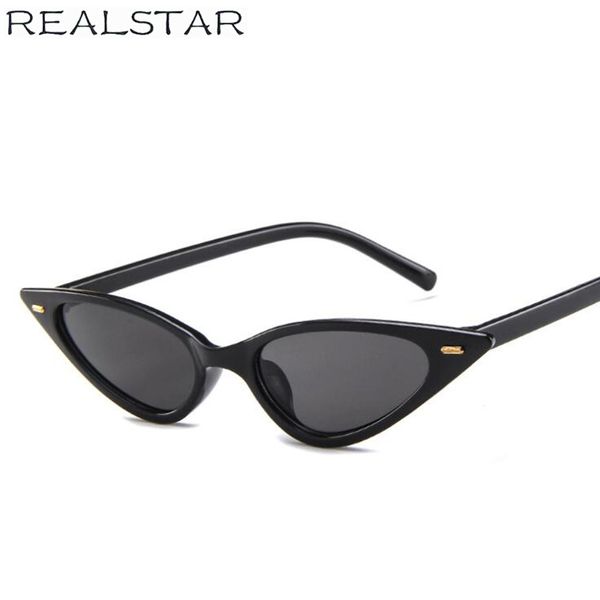 

realstar 2018 small rivets sunglasses women brand designer retro cat eye sun glasses vintage fashion shades female oculos s573, White;black