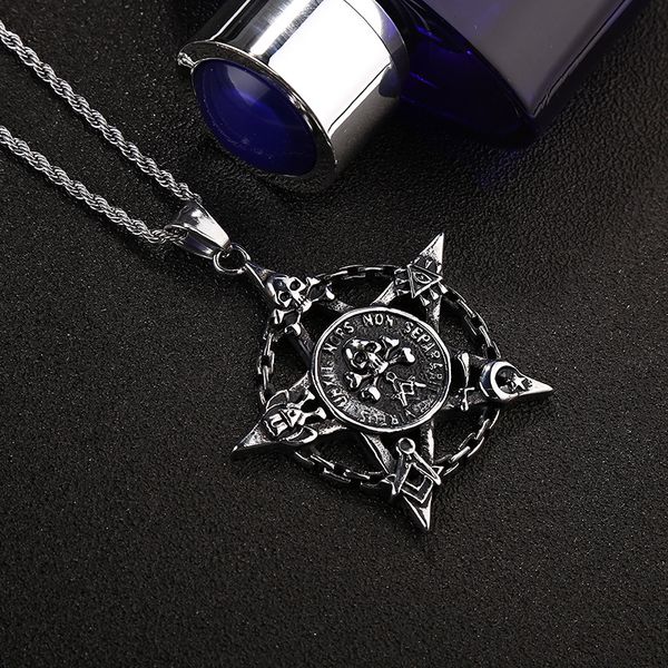 

fashion punk vintage stainless steel pentagram skull pendants necklaces gothic style hexagram necklace gift dhl d719l, Silver